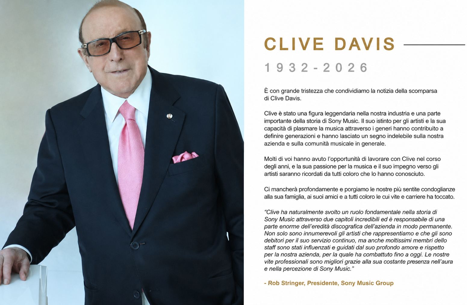 Clive Davis 1932-2026 tribute message