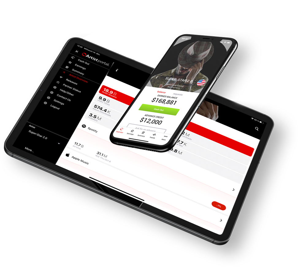 Artist Portal shown on a tablet and phone